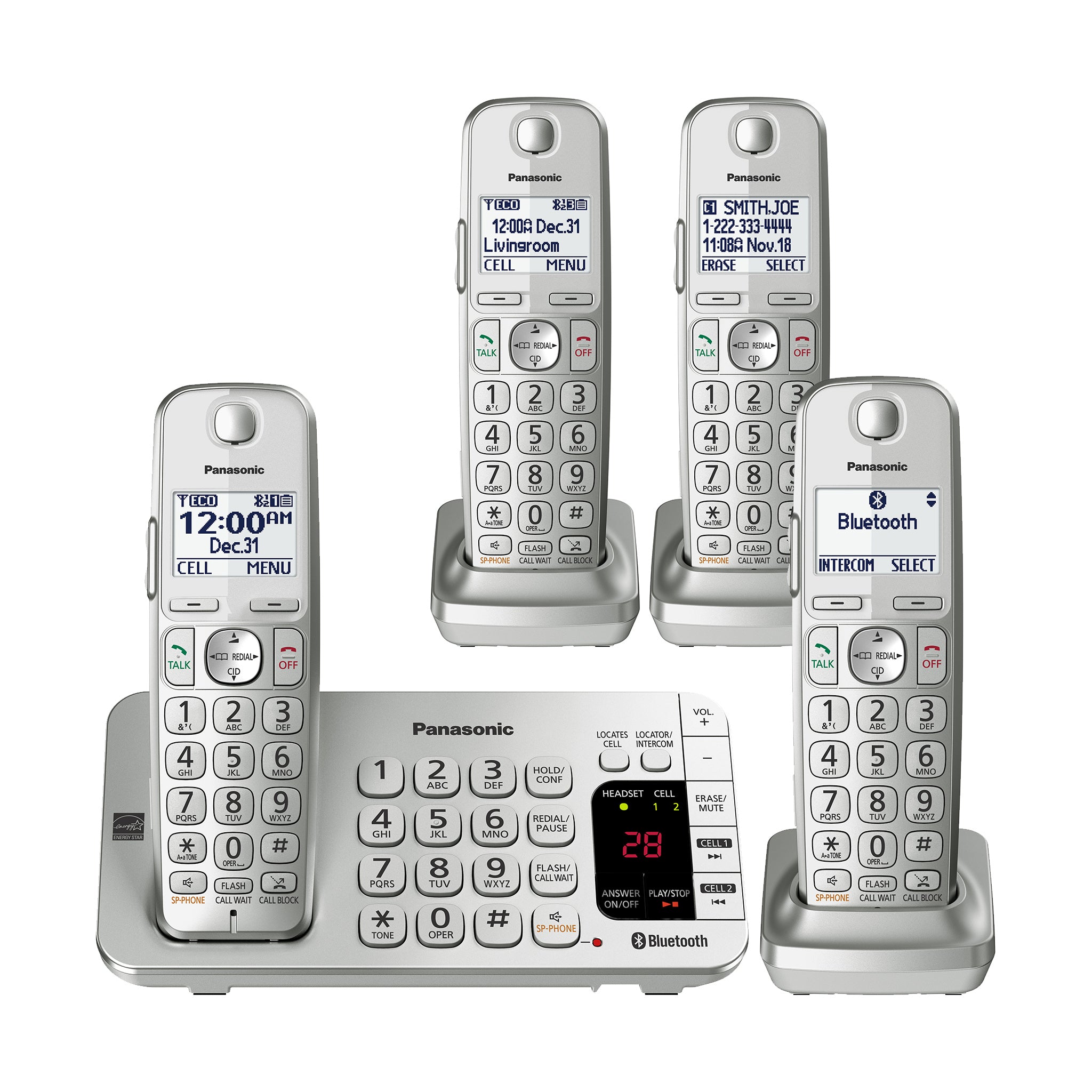 Panasonic Link2Cell Cordless Phone System with 4 Handsets, Digital  Answering Machine - KX-TGE474S