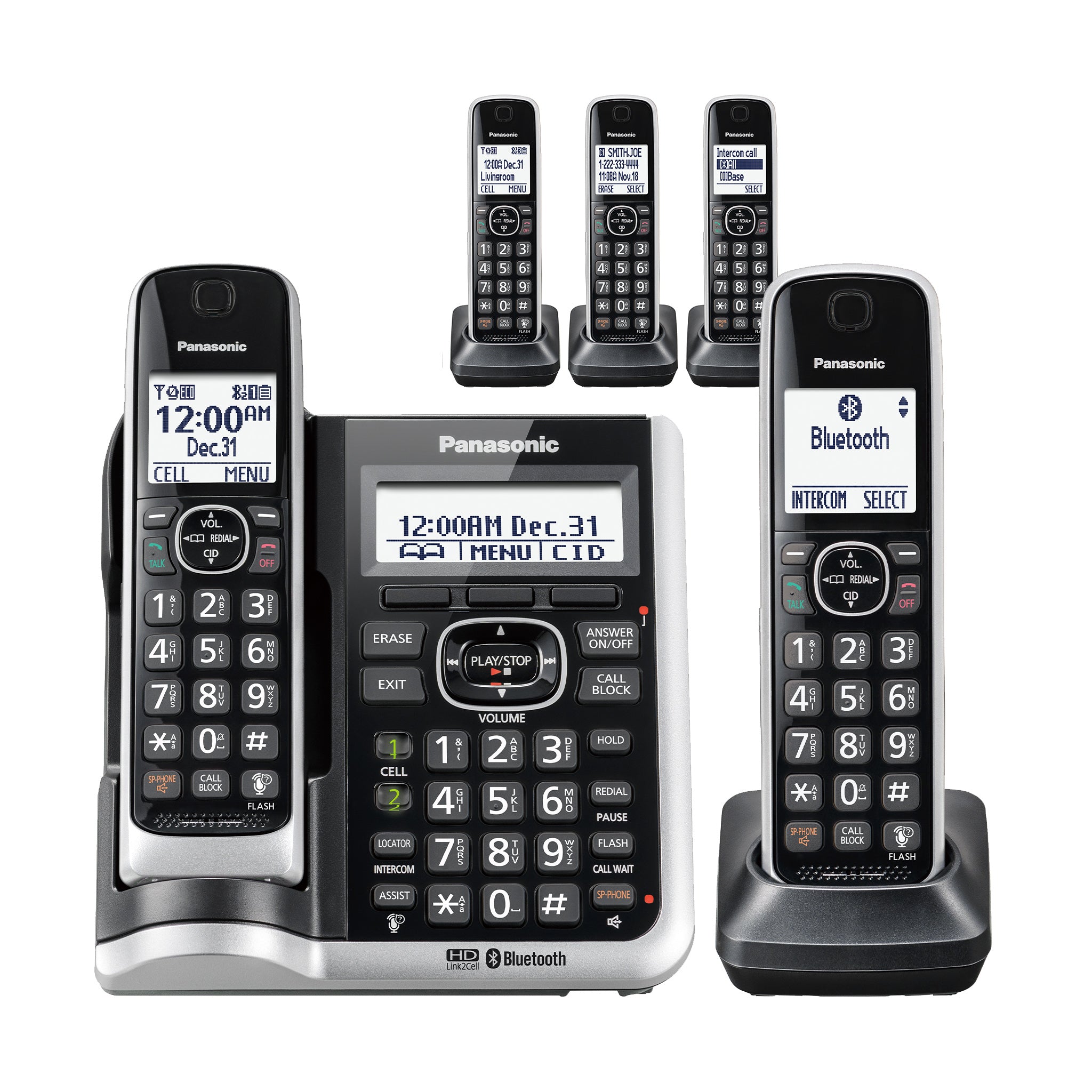 Panasonic Link2Cell Cordless Phone System with 3 Handsets, Digital