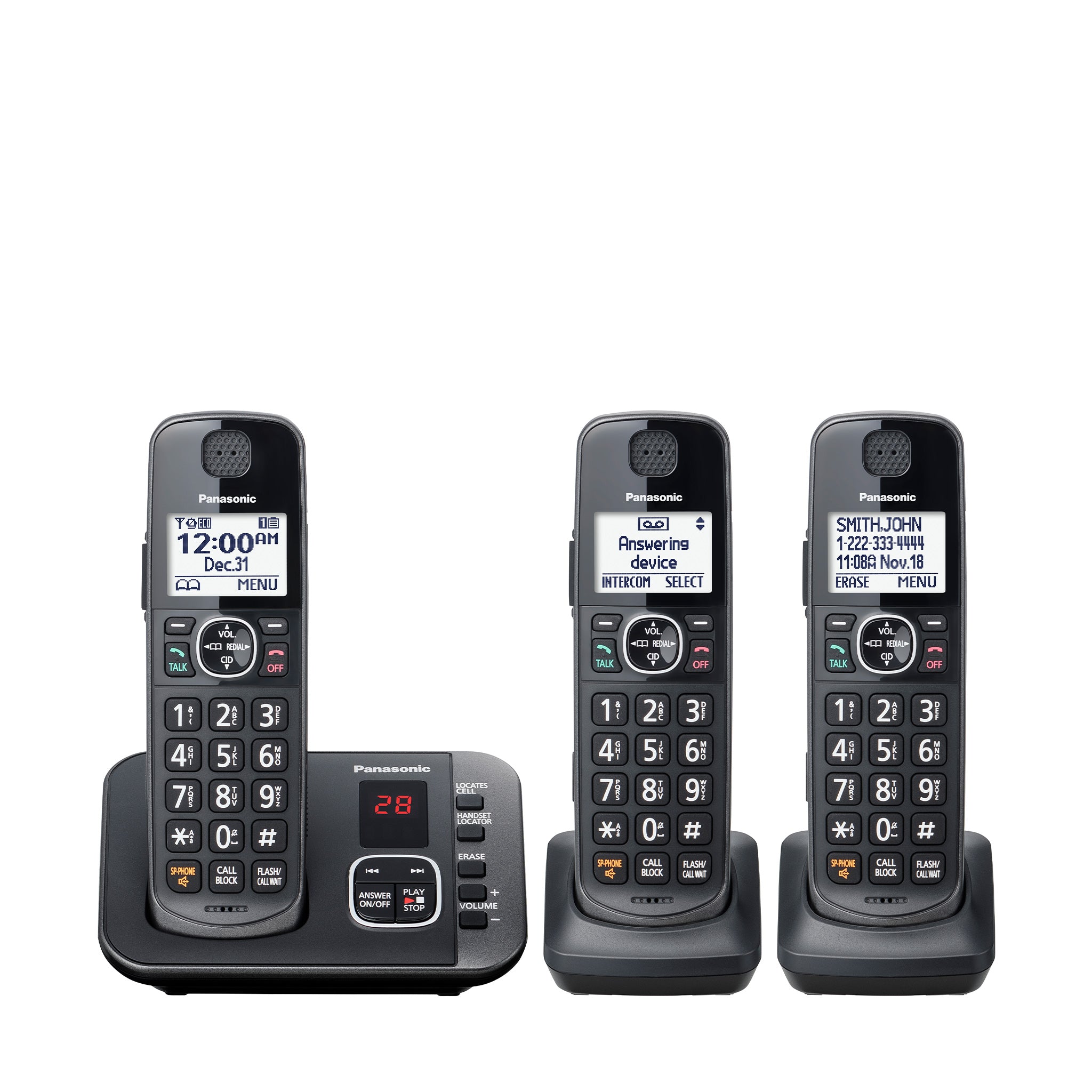 Panasonic - KX-TGE633M DECT 6.0 Expandable Cordless Phone System with - Black