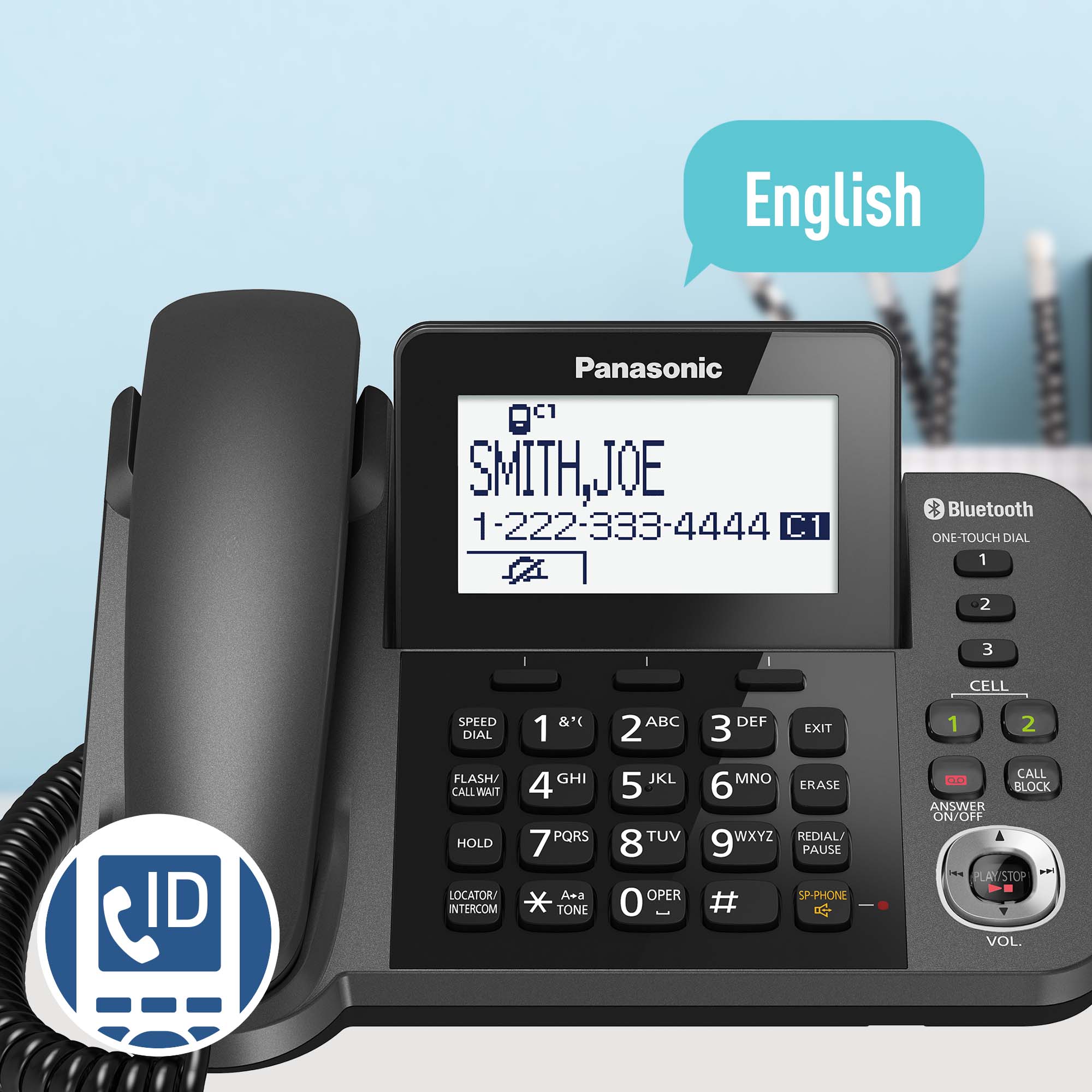 Panasonic Link2Cell Corded Phone System With 2 Corded Handsets, Digital ...