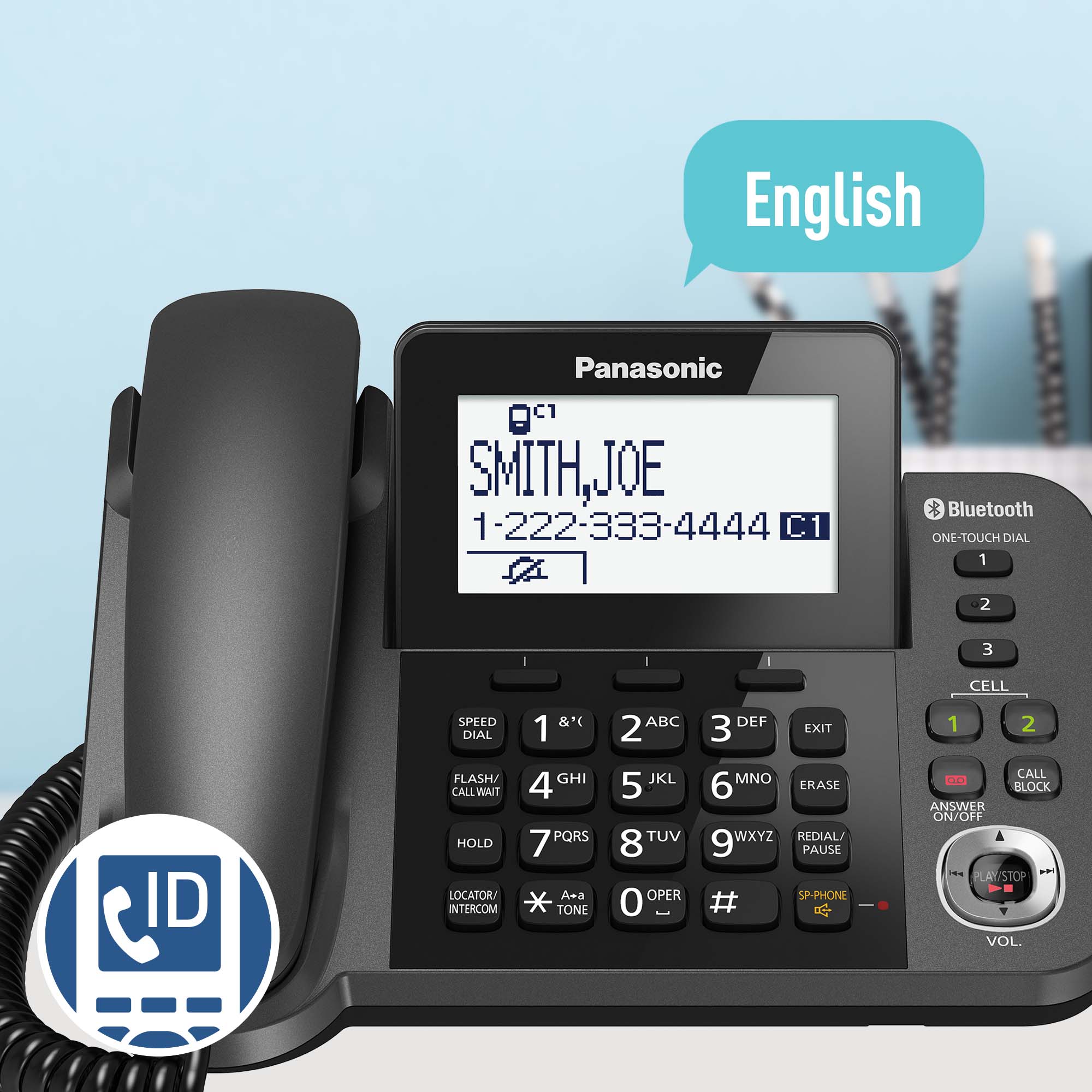 Panasonic Link2Cell Corded Phone System with 2 Corded Handsets, Digital  Answering Machine - KX-TGF382M