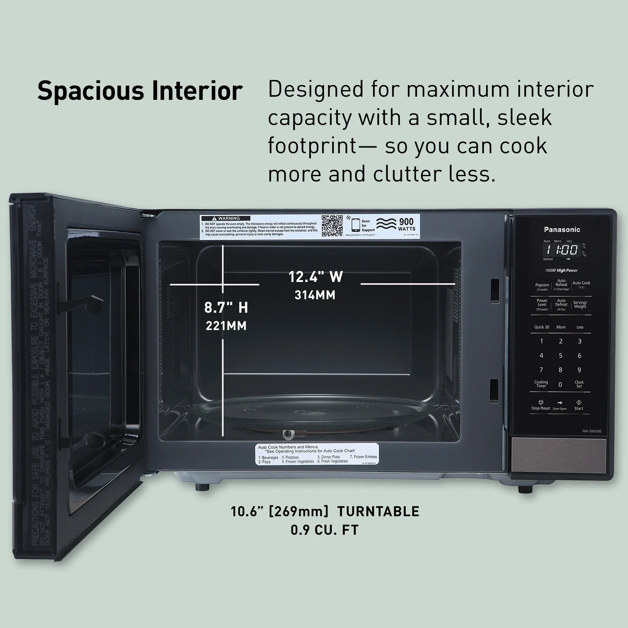 0.9 cu.ft. Compact Microwave Oven, 900W - NN-SB438S