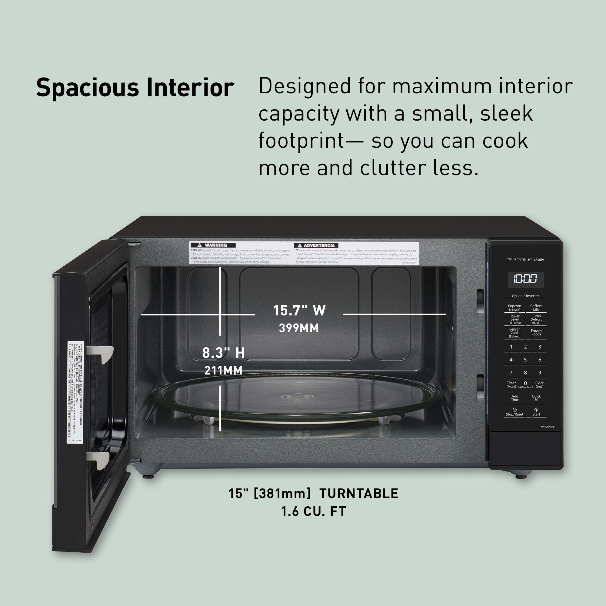 1.6 cu. ft. Cyclonic Wave Inverter Microwave, 1250W - NN-SN74P