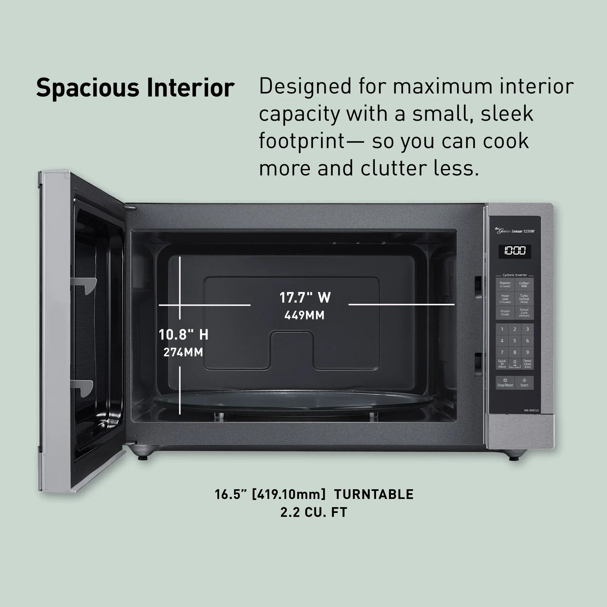 2.2 cu.ft. Cyclonic Wave Inverter Microwave, 1250W - NN-SN97JS
