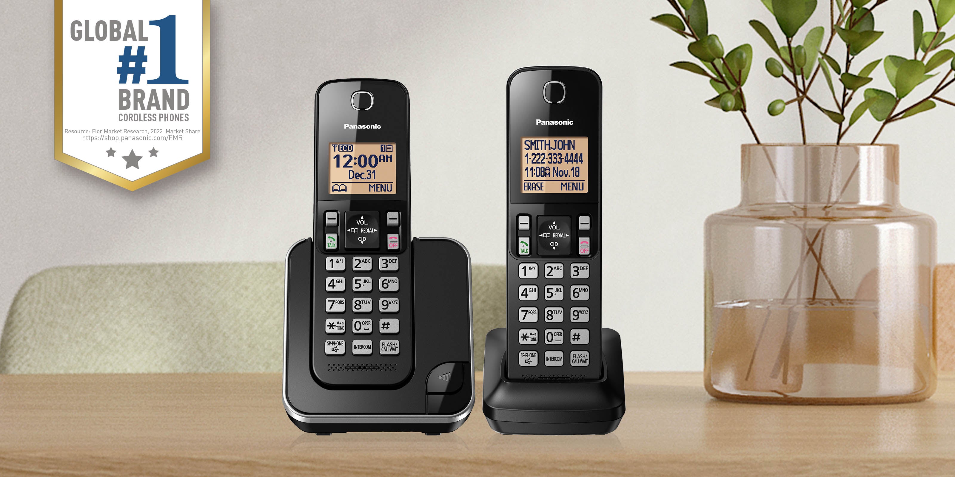 Panasonic Corded Phone System with 2 Cordless Handsets, Digital 