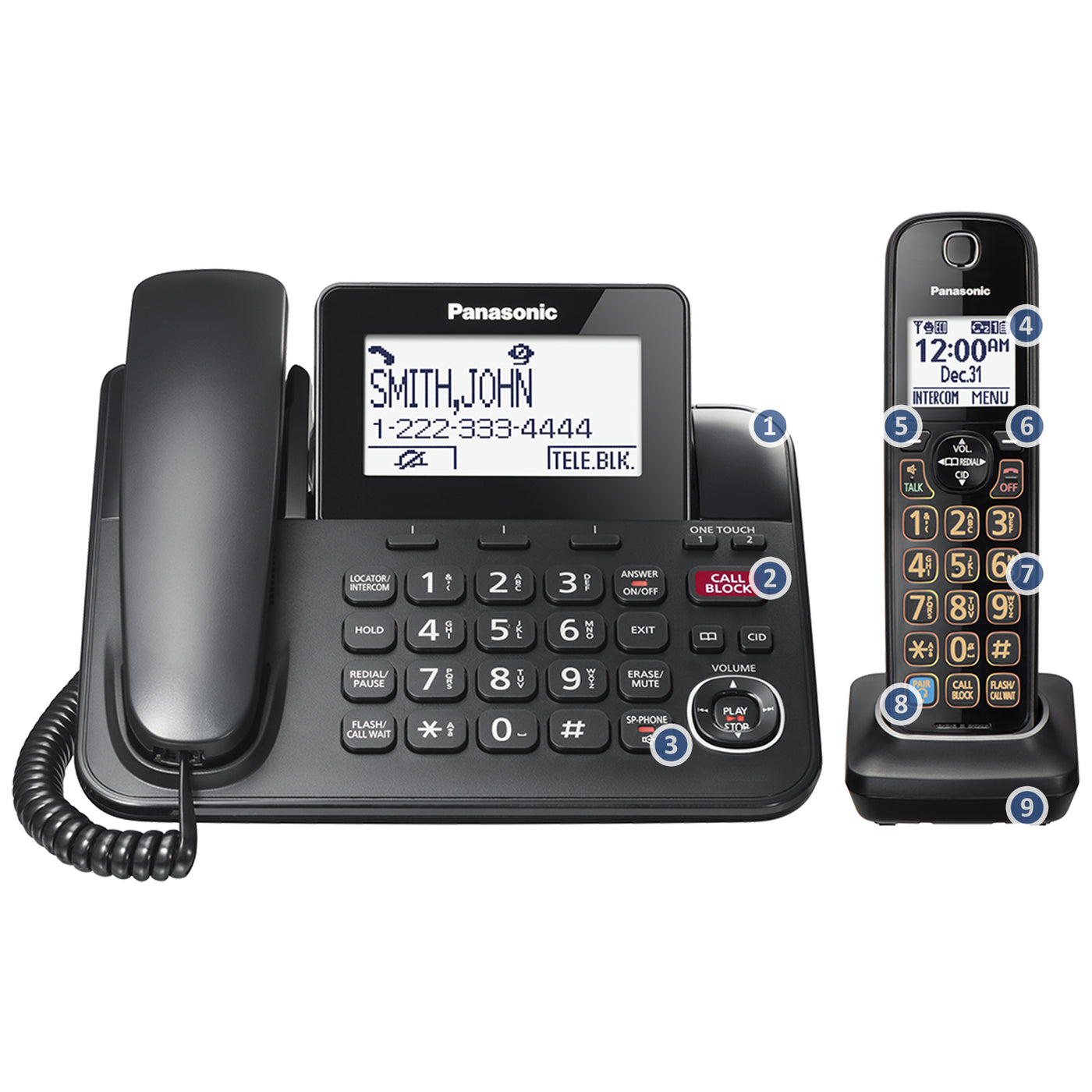 Panasonic Corded Phone System with Bluetooth Pairing and 2 Cordless