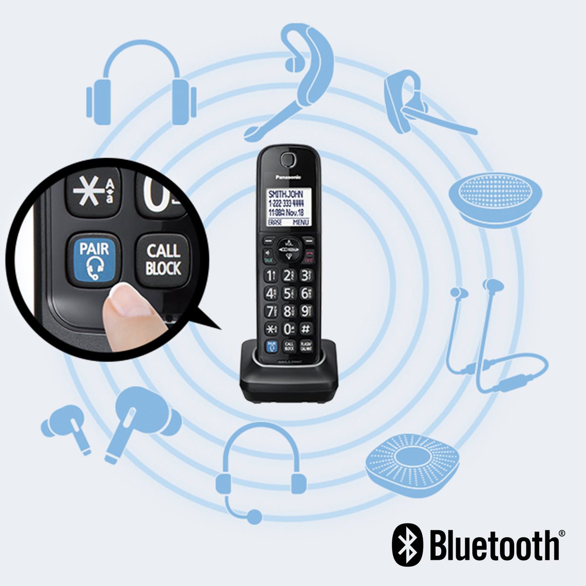 Panasonic Corded Phone System with Bluetooth Pairing and 2 Cordless
