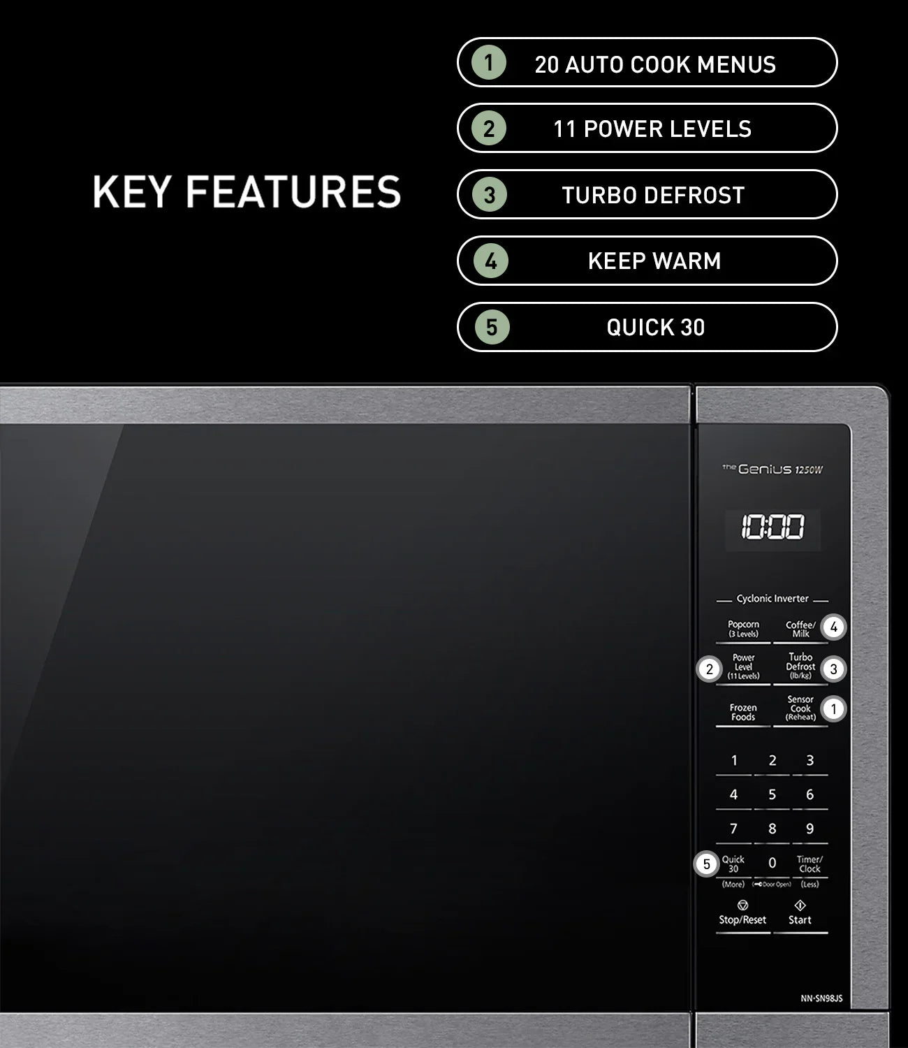 2.2 cu.ft. Cyclonic Wave Inverter Microwave, 1250W - NN-SN98JS
