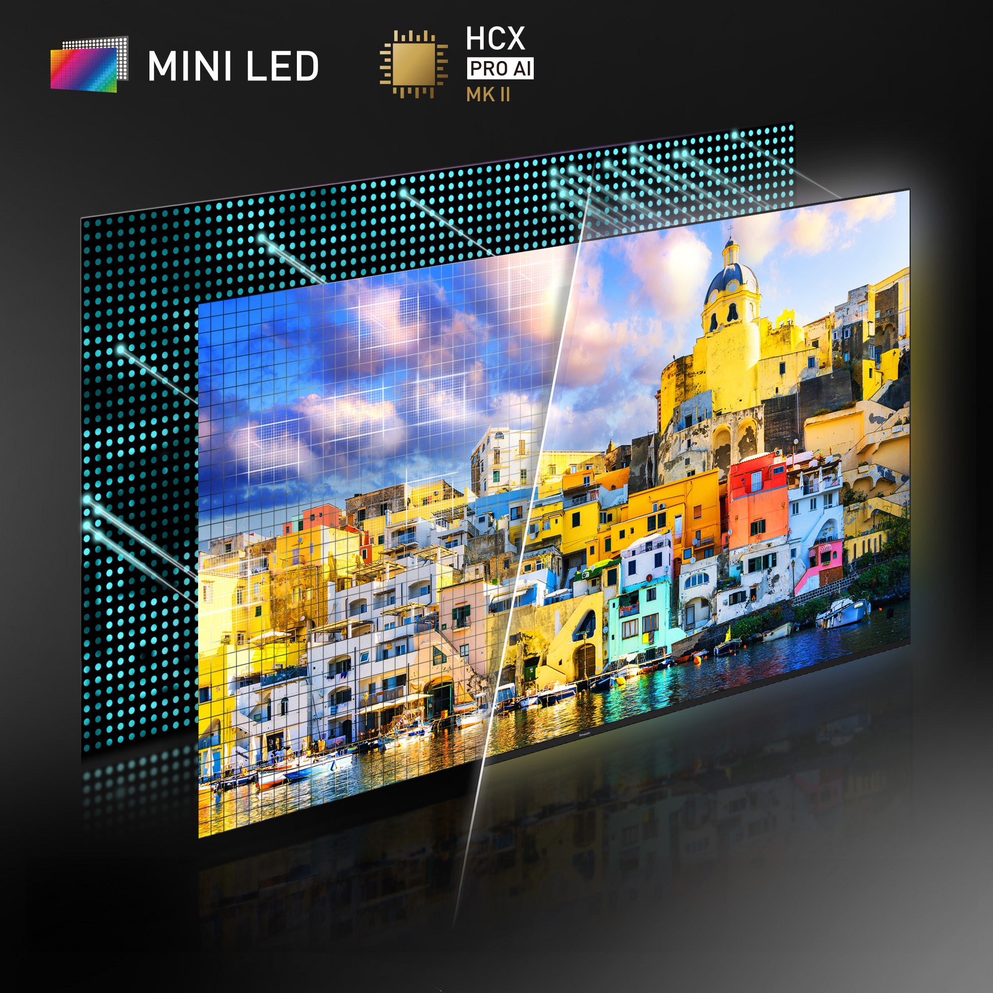 Panasonic W95A Series LED TV showcasing a colorful scene with crisp visuals on the display