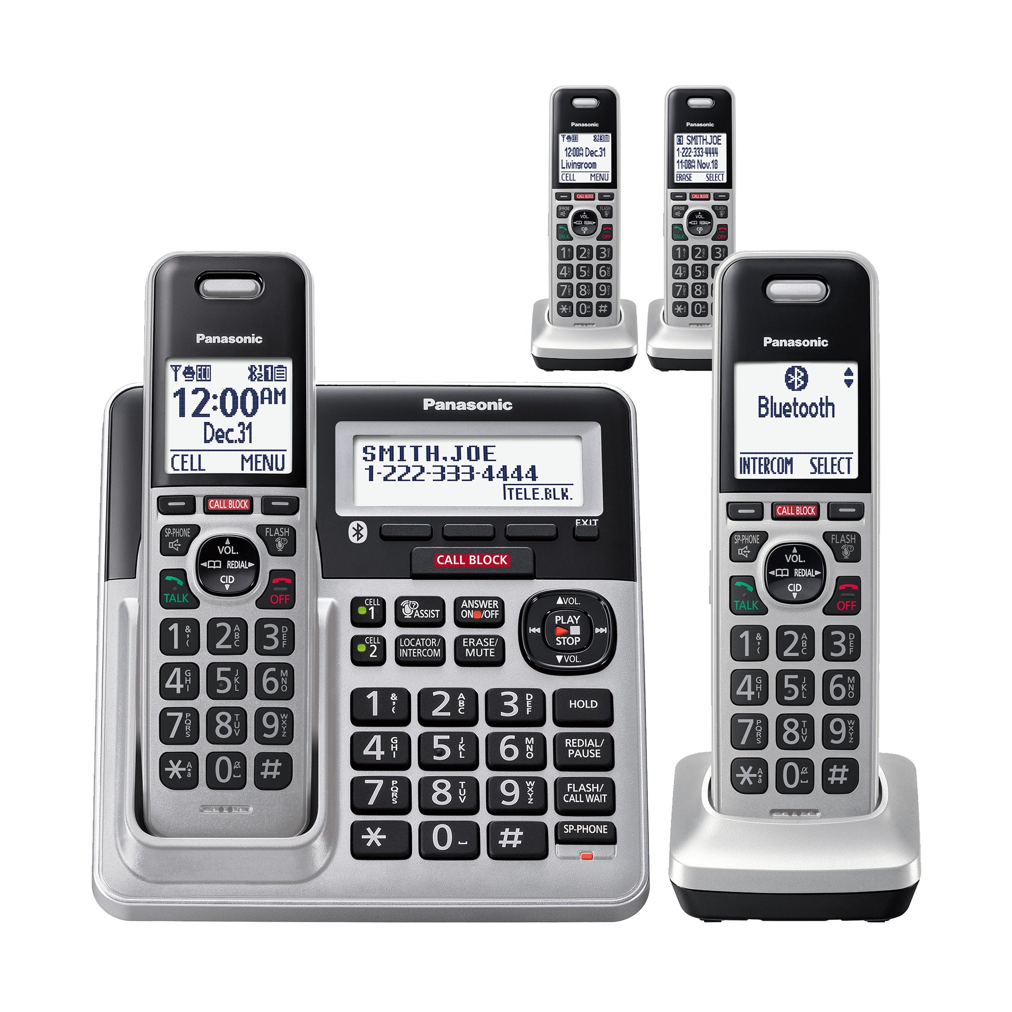 Panasonic Cordless Phone System with 4 Handsets, Digital Answering ...