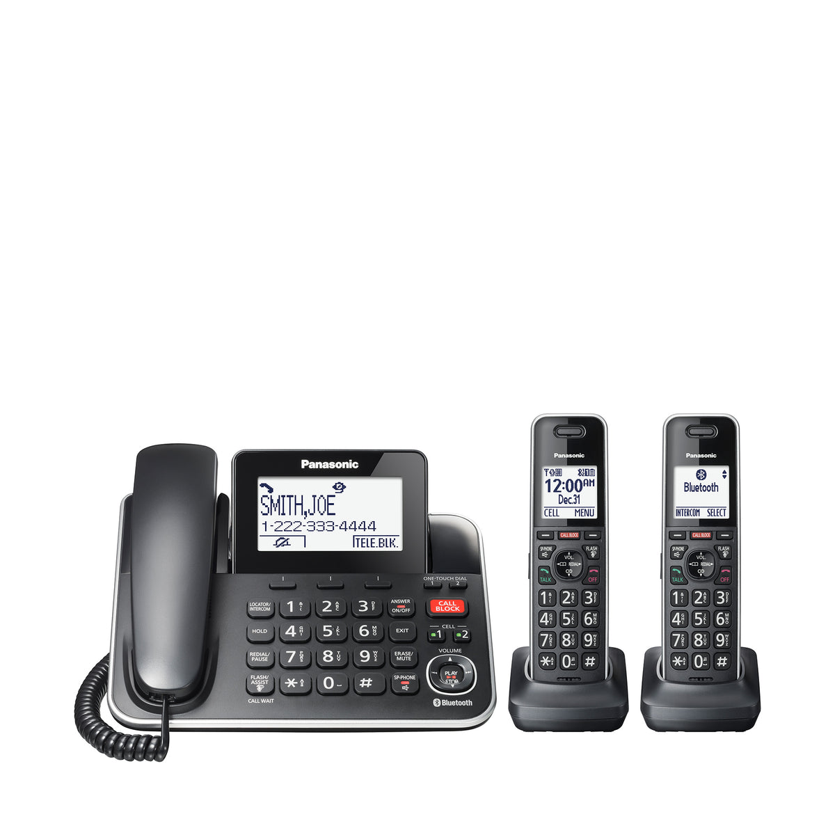 Panasonic Corded Phone System with 2 Cordless Handsets, Digital ...